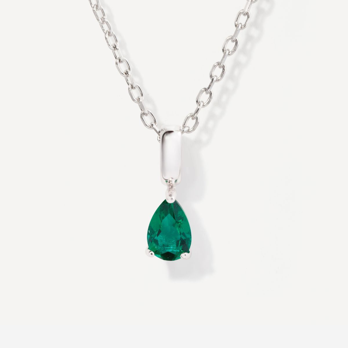 Teardrop May Birthstone Emerald Sterling Silver Necklace