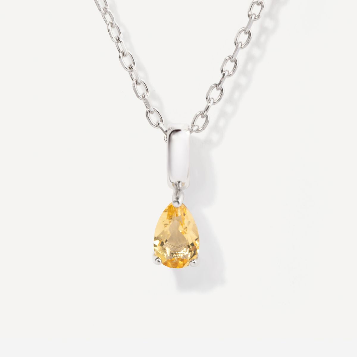 Teardrop November Birthstone Citrine Sterling Silver Necklace