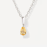 Teardrop November Birthstone Citrine Sterling Silver Necklace