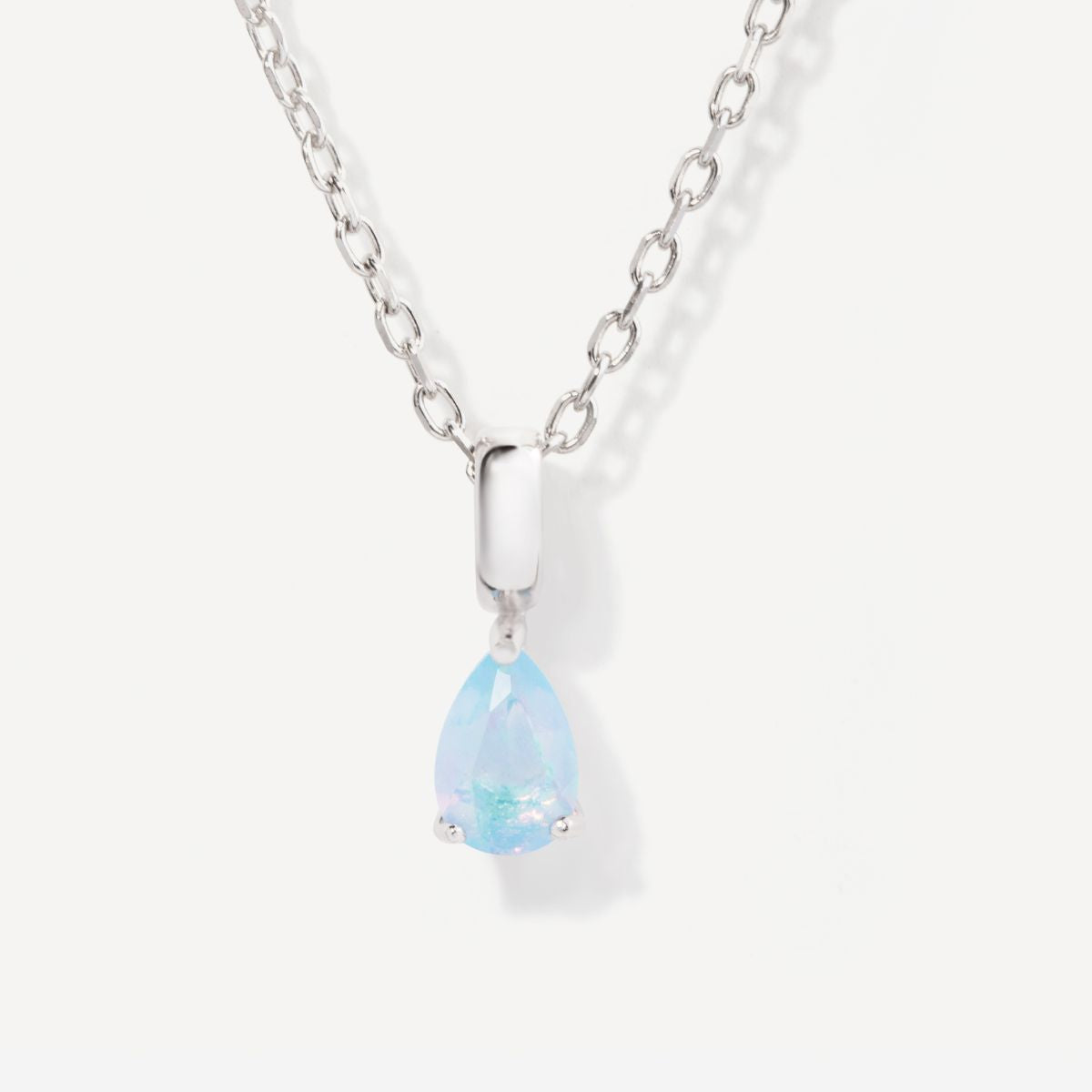 Teardrop October Birthstone Blue Opal Sterling Silver Necklace