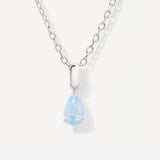 Teardrop October Birthstone Blue Opal Sterling Silver Necklace