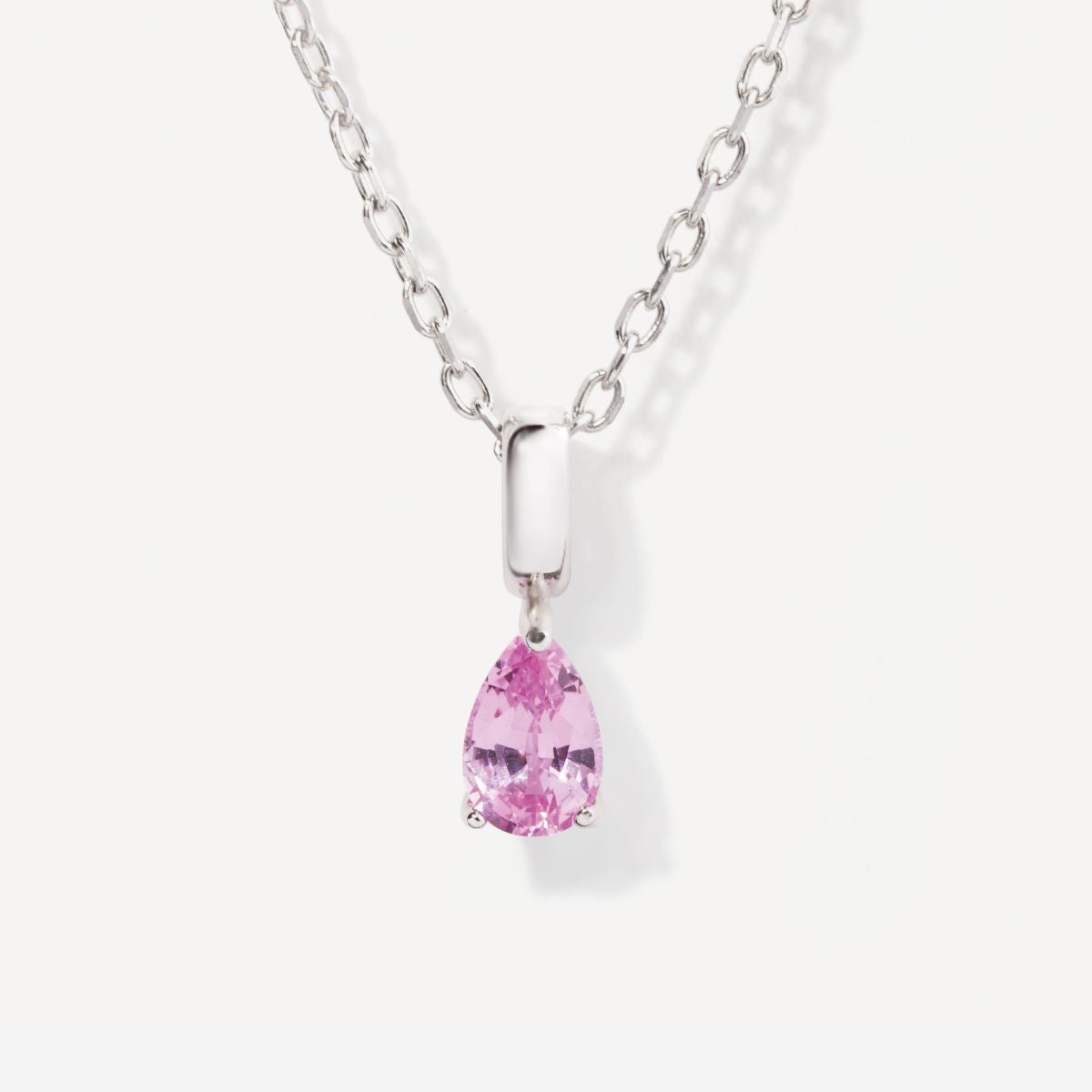 Teardrop October Birthstone Pink Tourmaline Sterling Silver Necklace