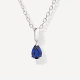 Teardrop September Birthstone Blue Sapphire Sterling Silver Necklace