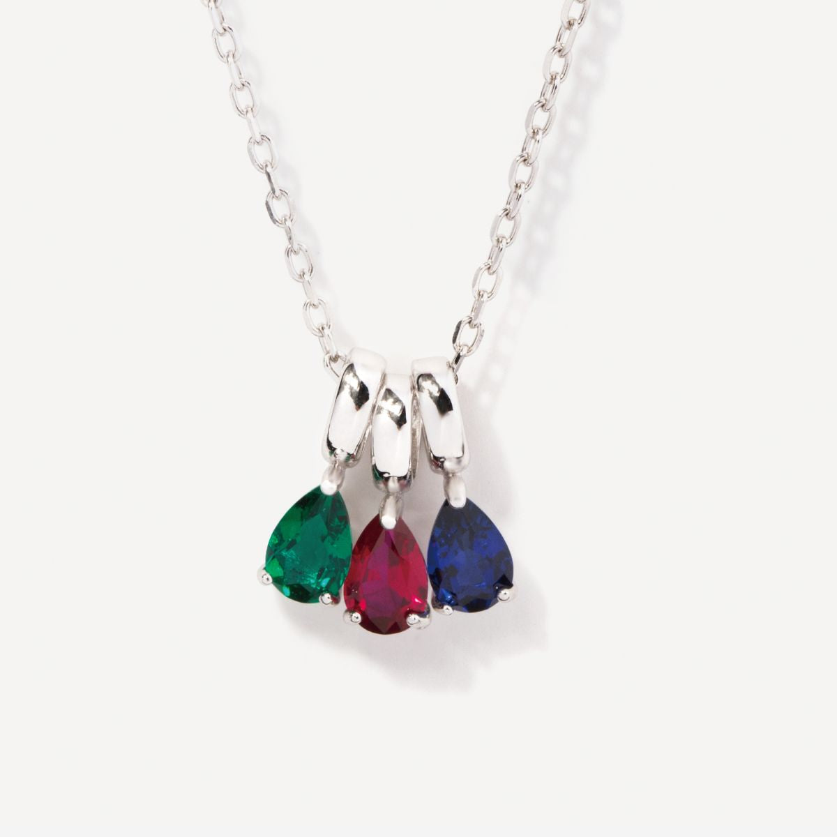 Three Birthstone Teardrop Silver Necklace