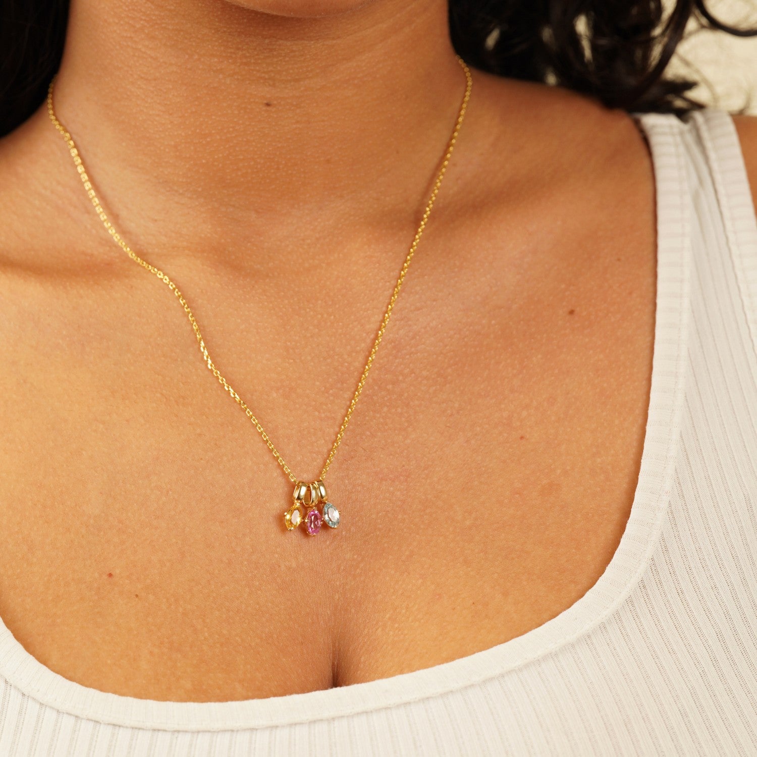 Three Oval Birthstone Necklace