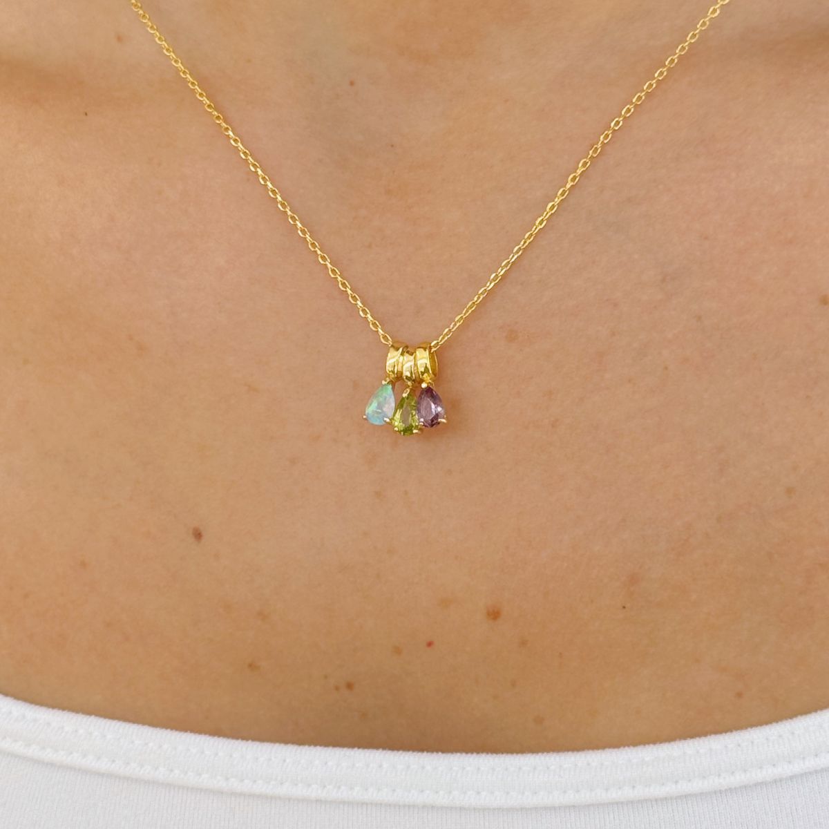 Three Teardrop Birthstone Necklace For Her