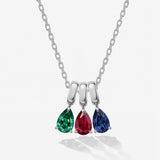 Three Teardrop Birthstone Silver Necklace