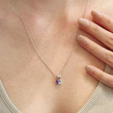 Two Teardrop Birthstone Silver Necklace