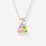 Two Teardrop Birthstone Silver Necklace