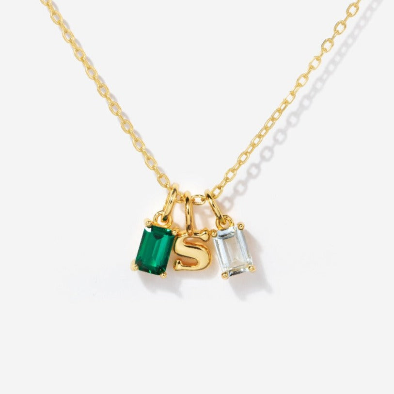 Personalized Two Birthstone Initial Necklace For Mom| Little Sky Stone