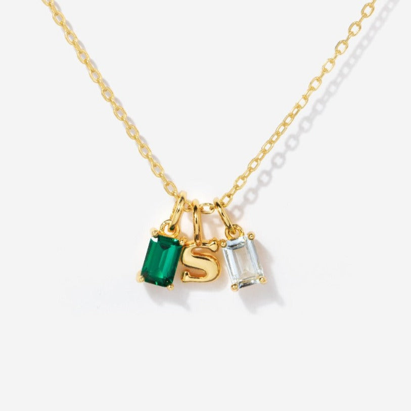 Initial Charm Necklace with Birthstone Custom Necklace – Little