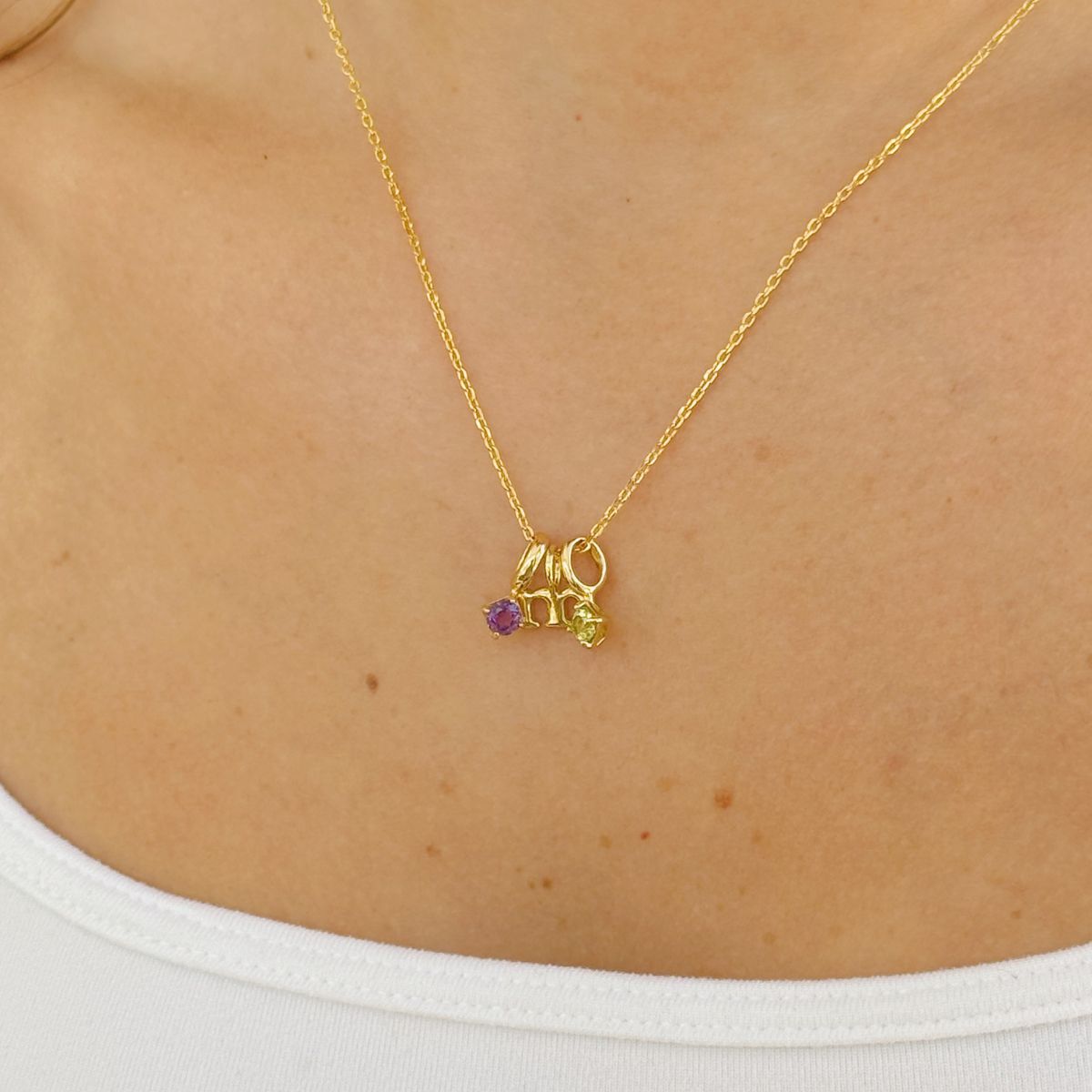Two Round Birthstone Initial Necklace