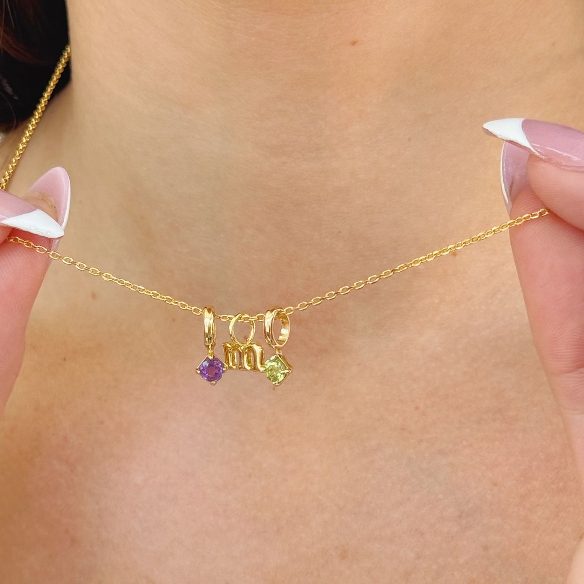 Two Round Birthstone Initial Necklace