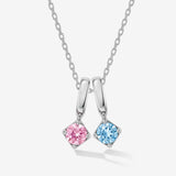 Two Round Birthstone Silver Necklace