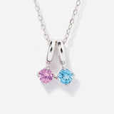 Two Round Birthstone Silver Necklace