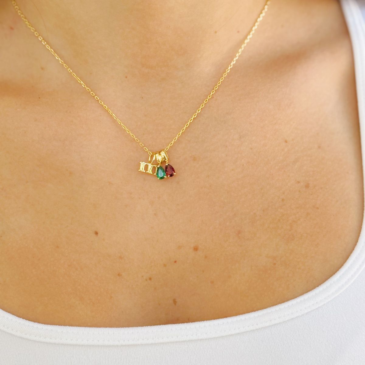 Two Teardrop Birthstone Initial Necklace