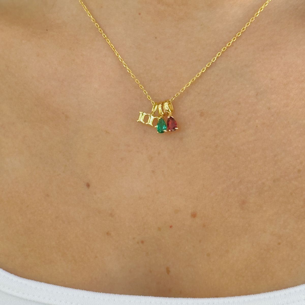 Two Teardrop Birthstone Initial Necklace