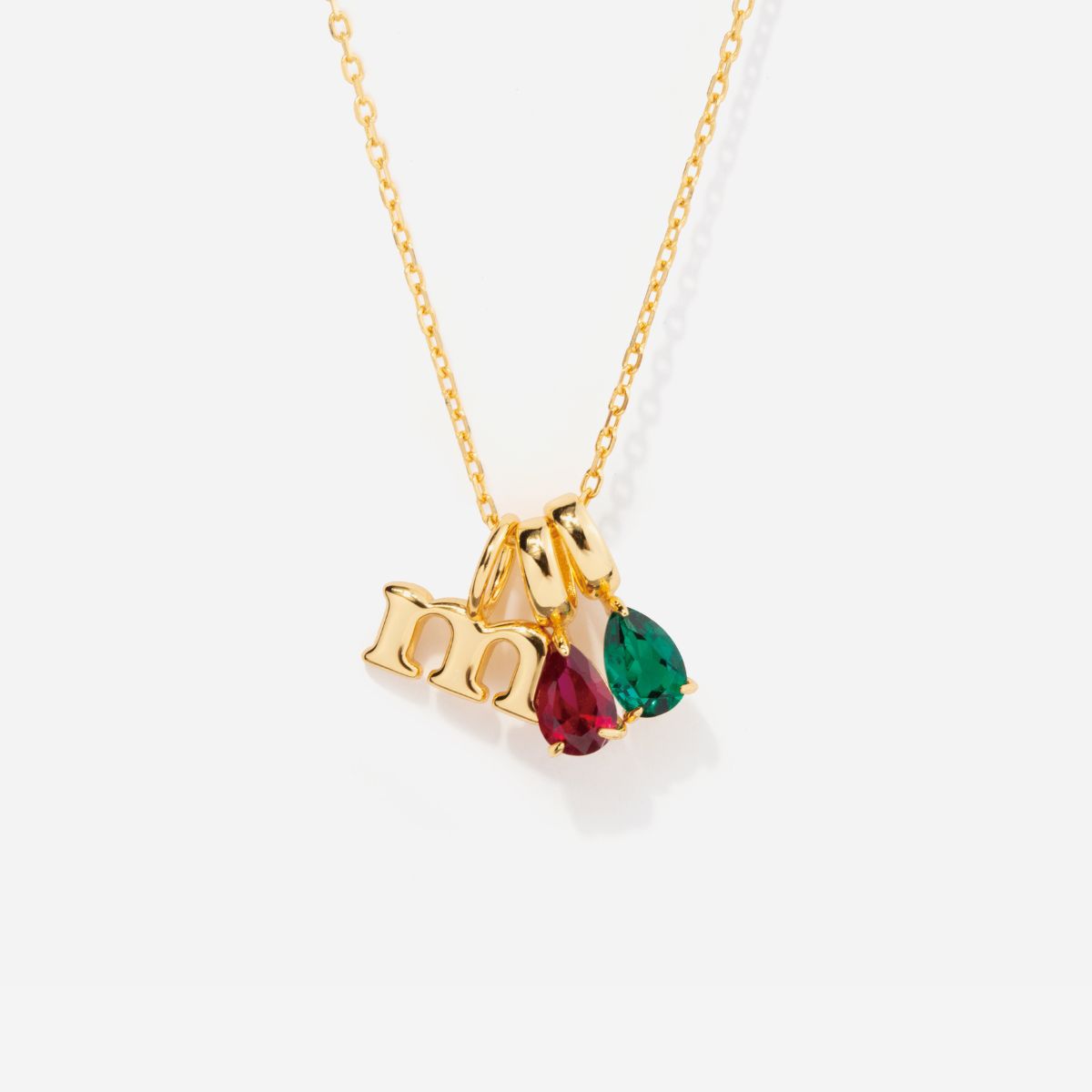 Two Teardrop Birthstone Initial Necklace