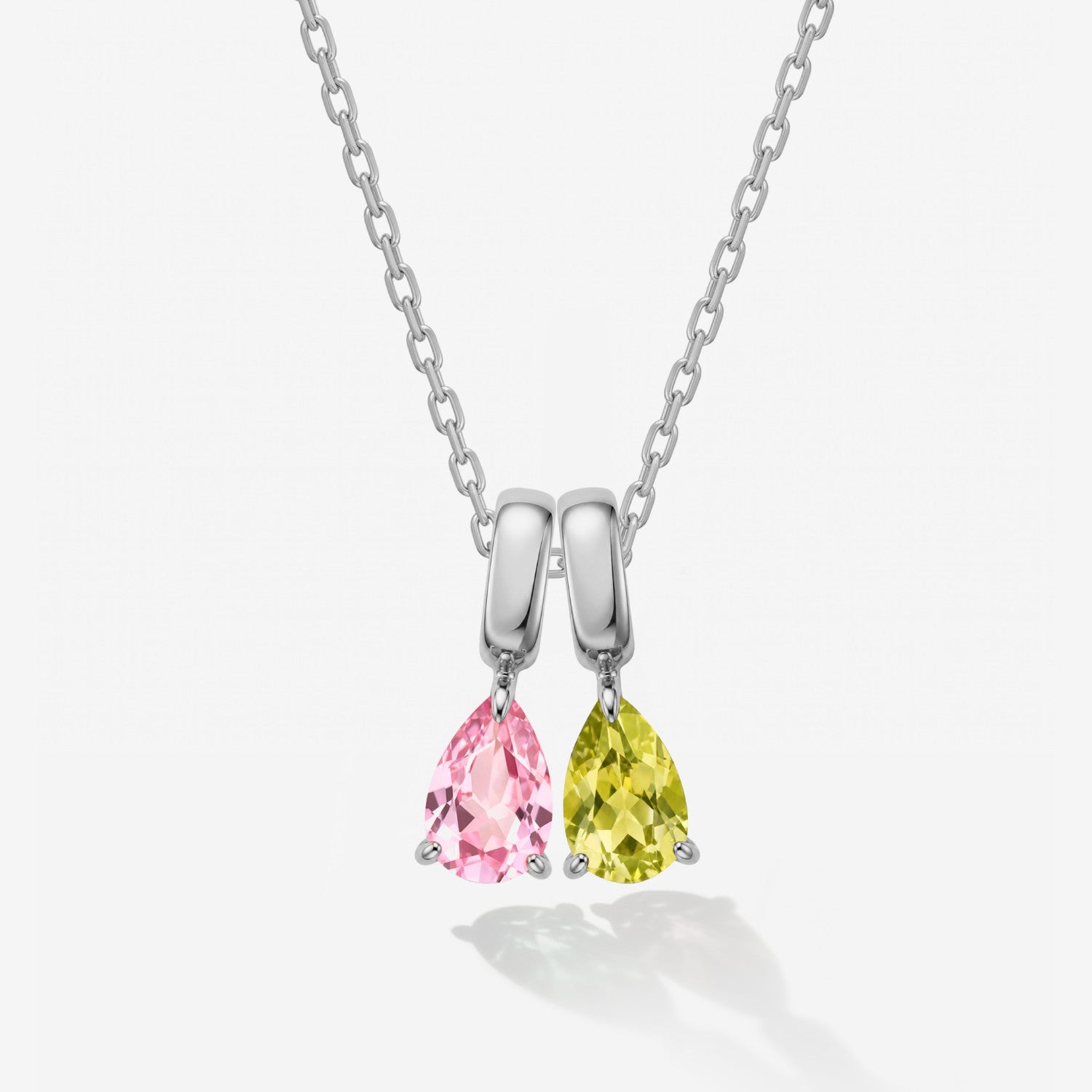 Two Teardrop Birthstone Silver Necklace