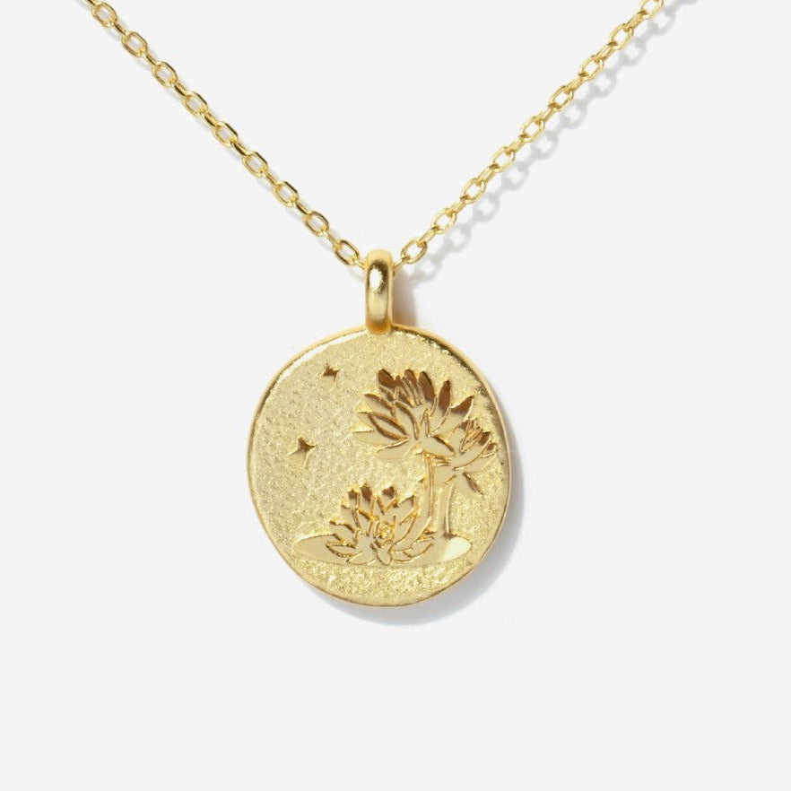 lily flower necklace gold Water Lily July Birth Flower Necklace