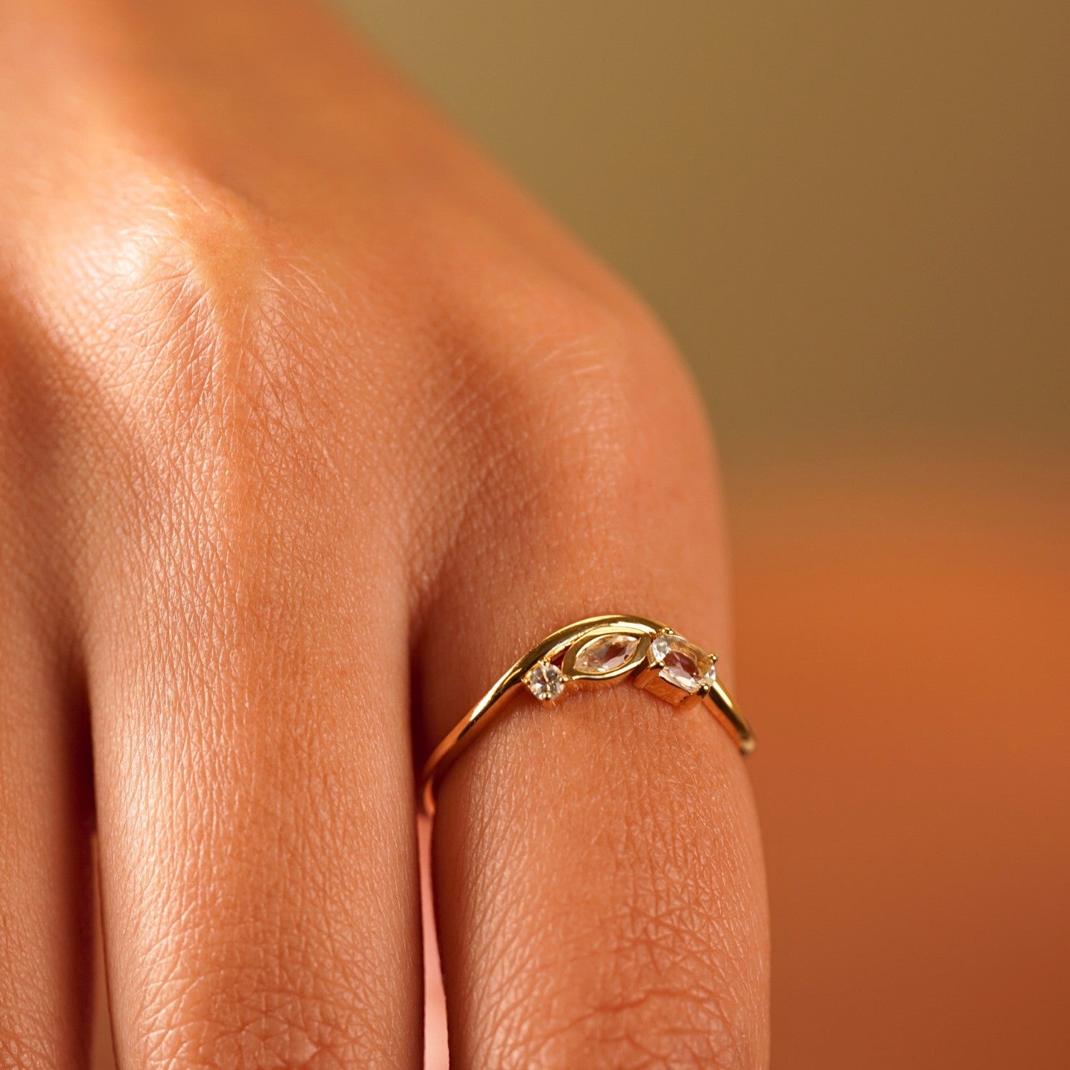 White Topaz Cluster Wave Ring - Liora 