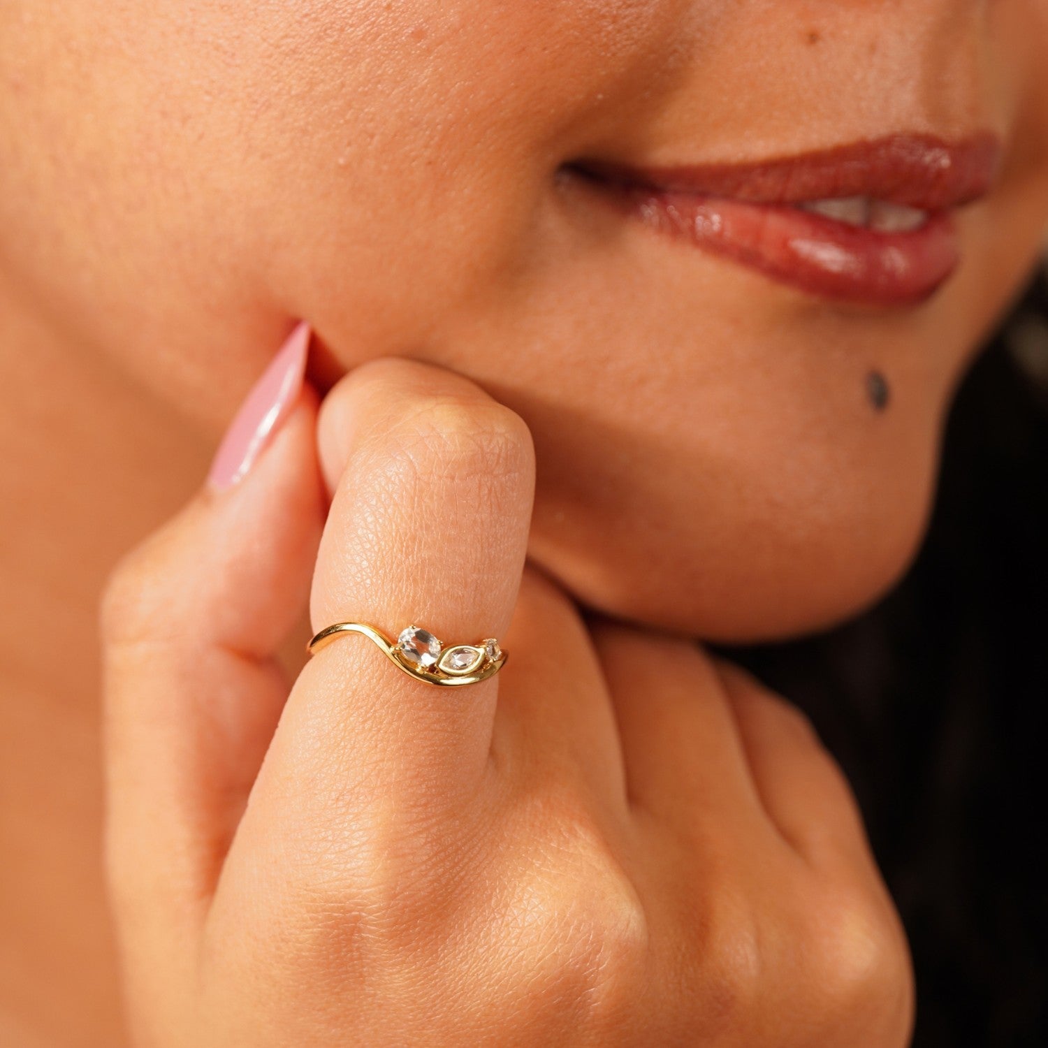 White Topaz Cluster Wave Ring - Liora 