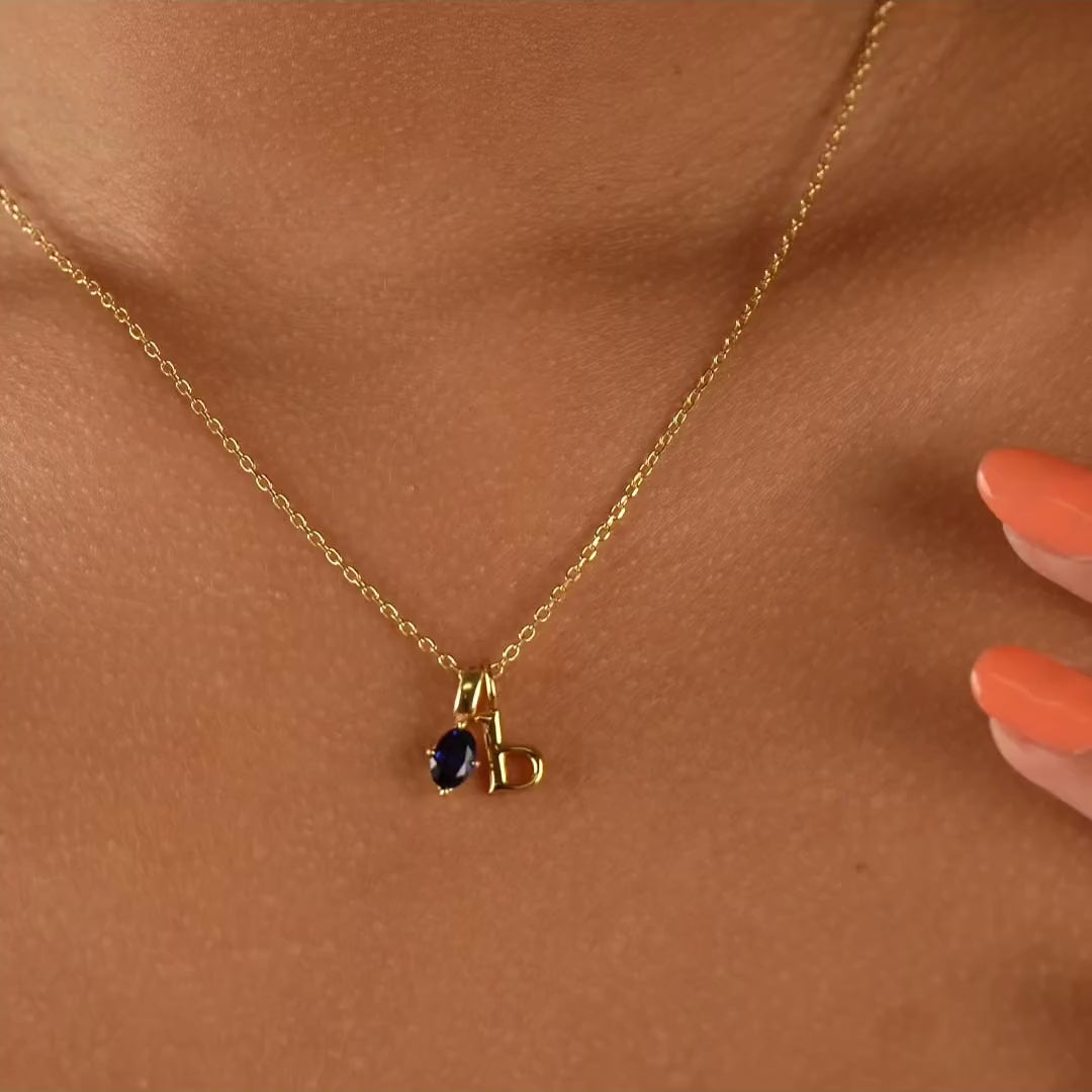 Oval Birthstone Initial Necklace