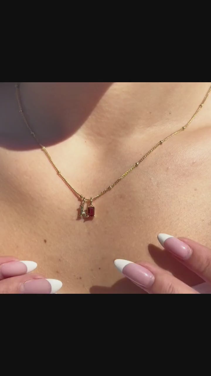 Birthstone Initial Sphere Necklace