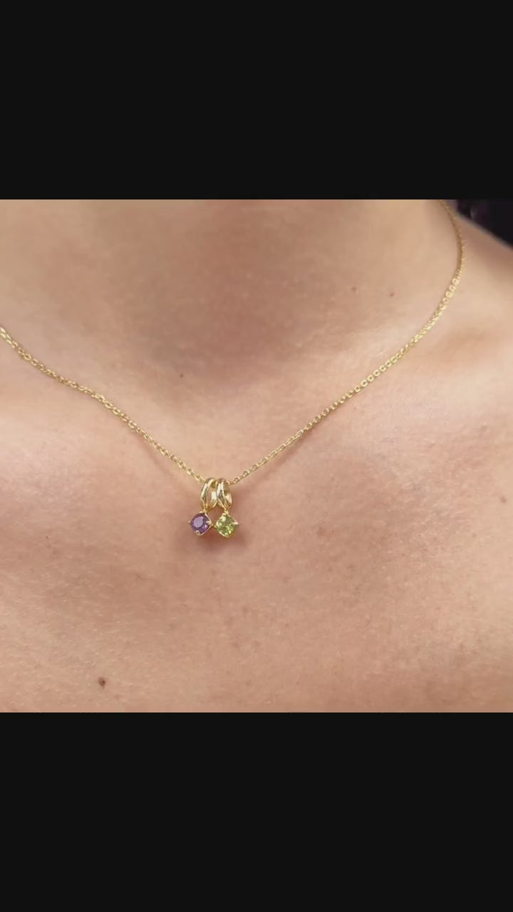 Two Round Birthstone Necklace For Her