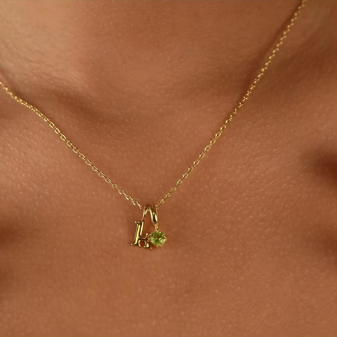 Round Birthstone Initial Necklace