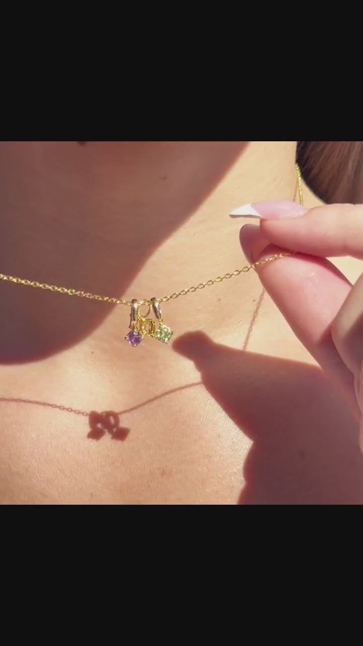 Two Round Birthstone Initial Necklace