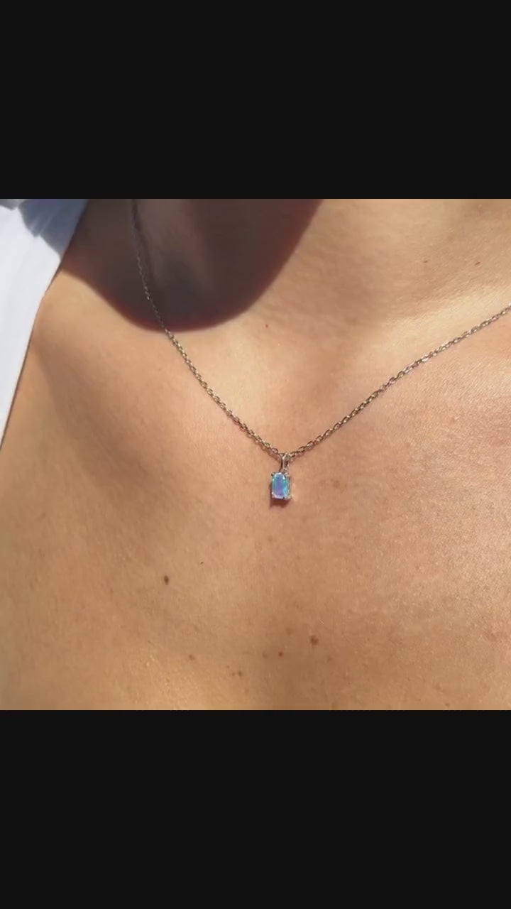 October Birthstone Blue Opal Sterling Silver Necklace