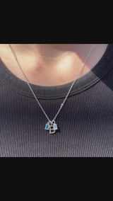 Initial Necklace with Two Birthstone in Sterling Silver