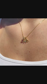 Two Round Birthstone Two Initial Necklace