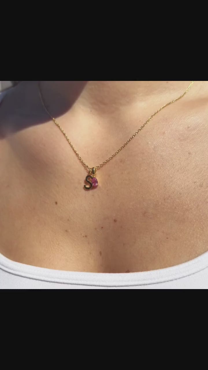 Teardrop Birthstone Initial Necklace