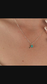 Birthstone Uppercase Initial Silver Necklace