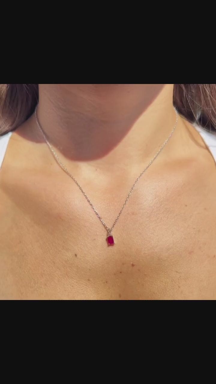 July Birthstone Ruby Sterling Silver Necklace