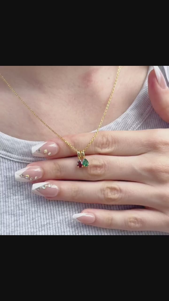 Two Teardrop Birthstone Necklace