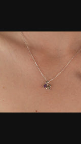 Teardrop Birthstone Uppercase Initial Silver Necklace