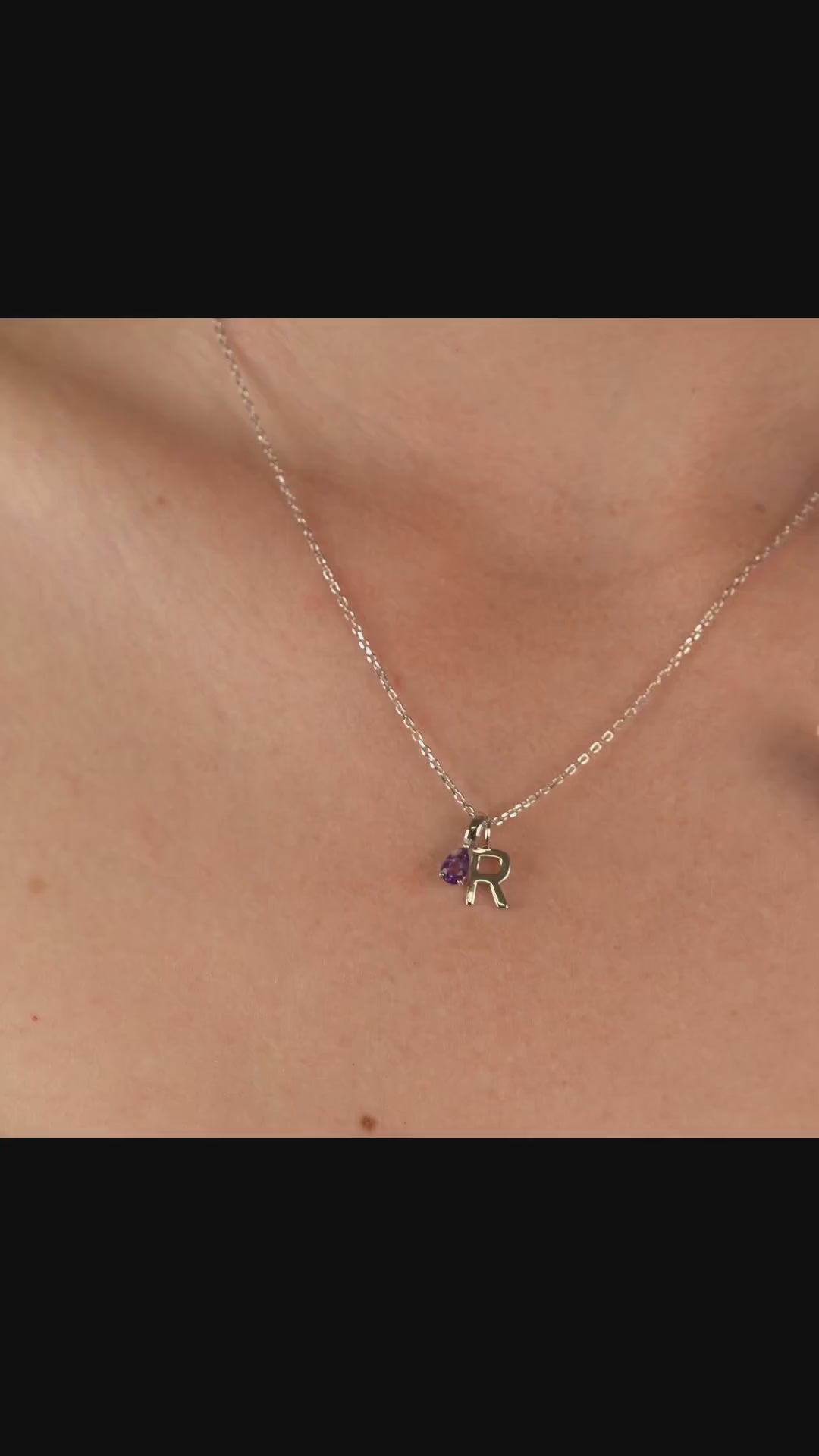 Teardrop Birthstone Uppercase Initial Silver Necklace
