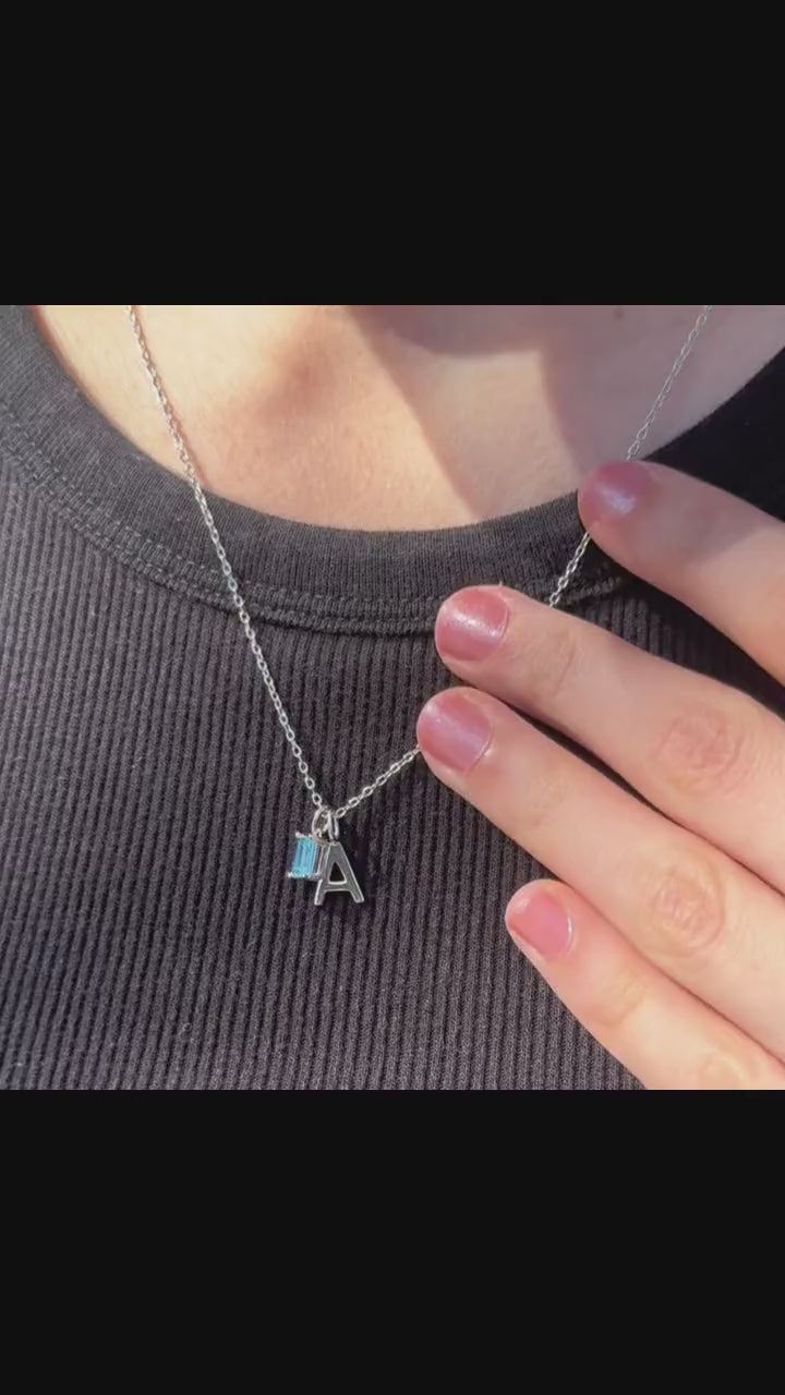 Birthstone Capital Initial Silver Necklace