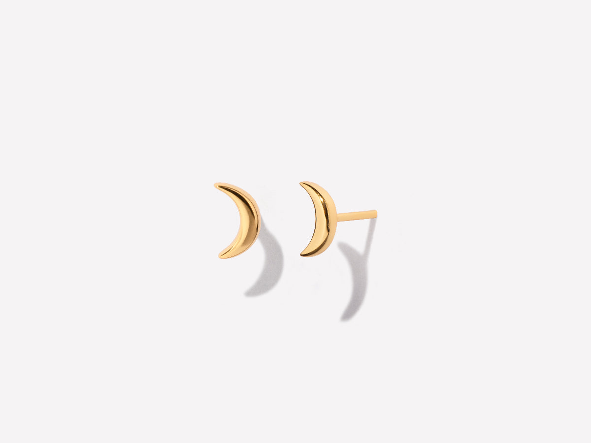 Crescent Moon Stud Earrings in Gold Plated Silver