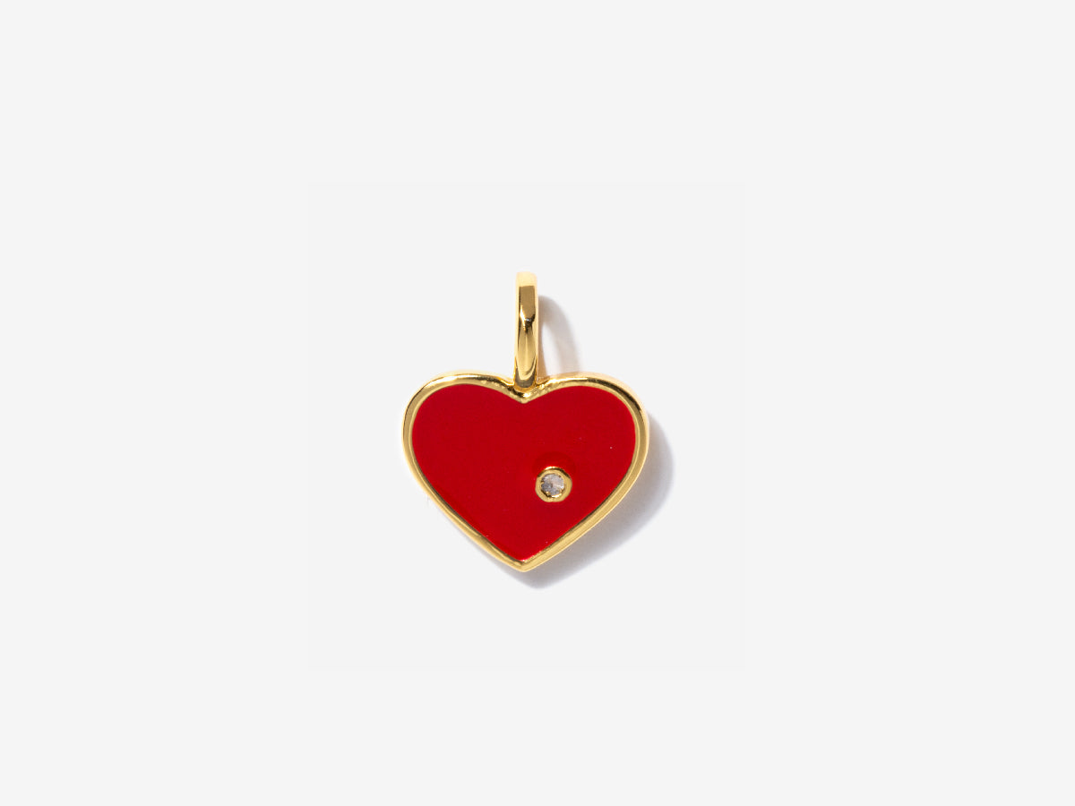 Red Enamel Heart Charm For Necklace in 14K Gold Over Brass