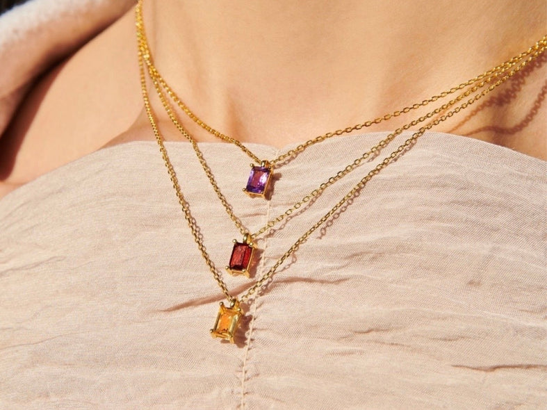 February Birthstone Amethyst Baguette Necklace
