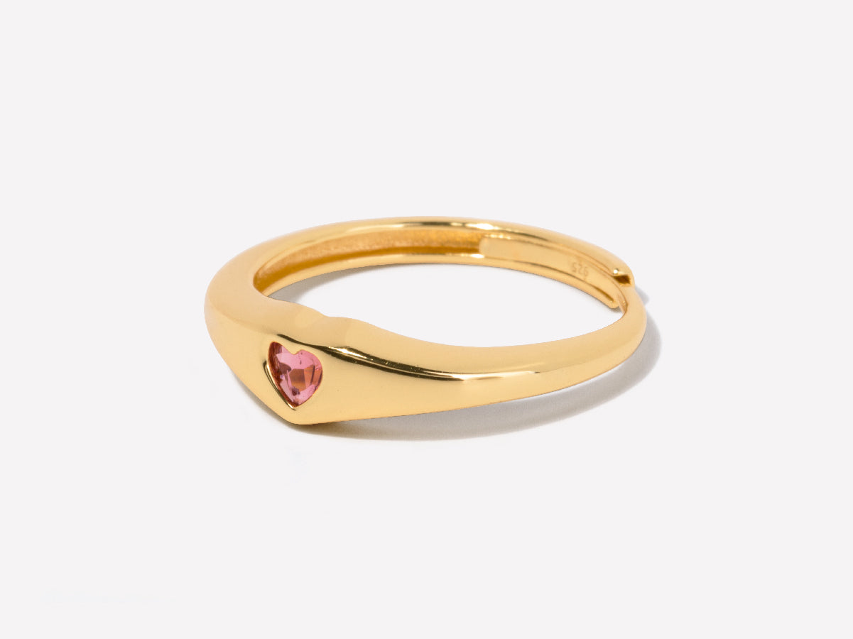 Amia Pink Tourmaline Heart Gold Dome Ring in 14k gold over sterling silver