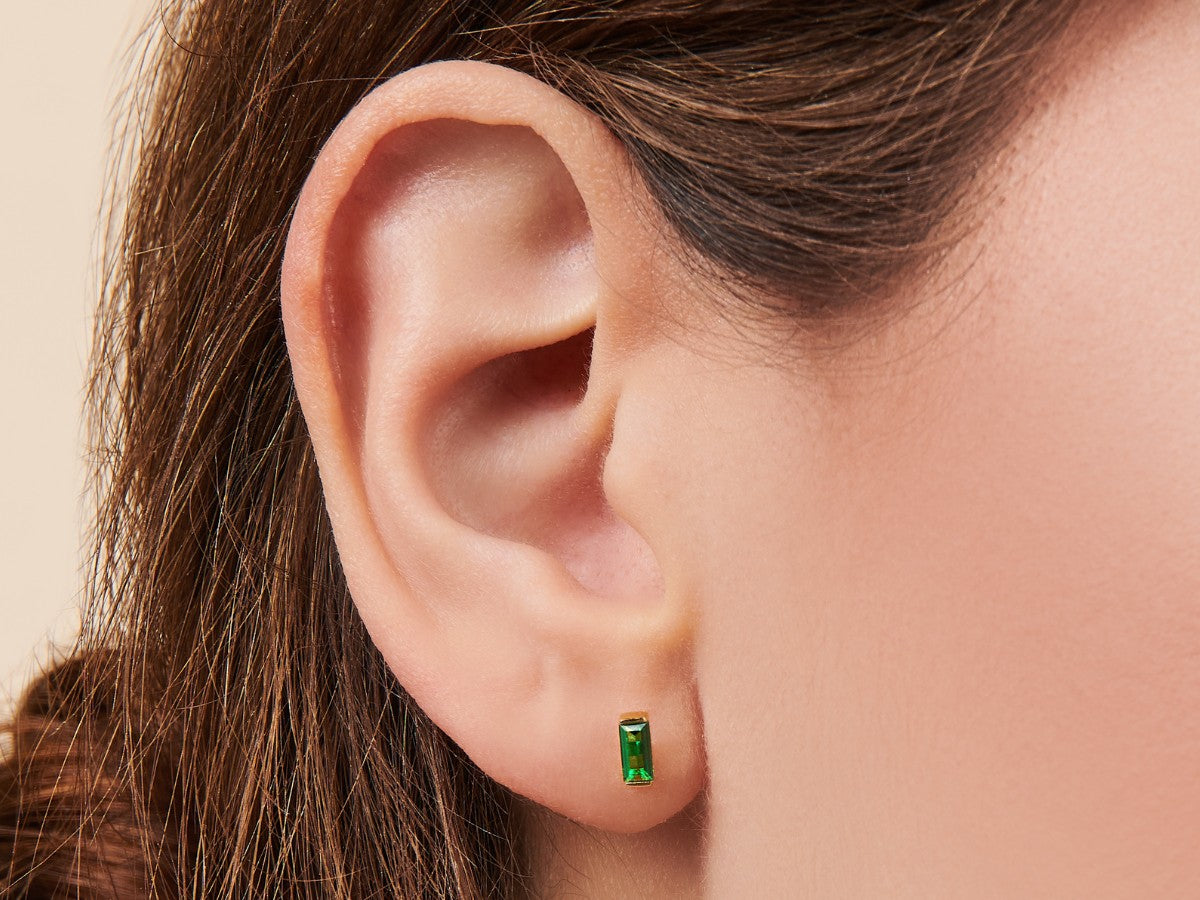 Tiny Baguette Emerald Stud Earrings | Little Sky Stone