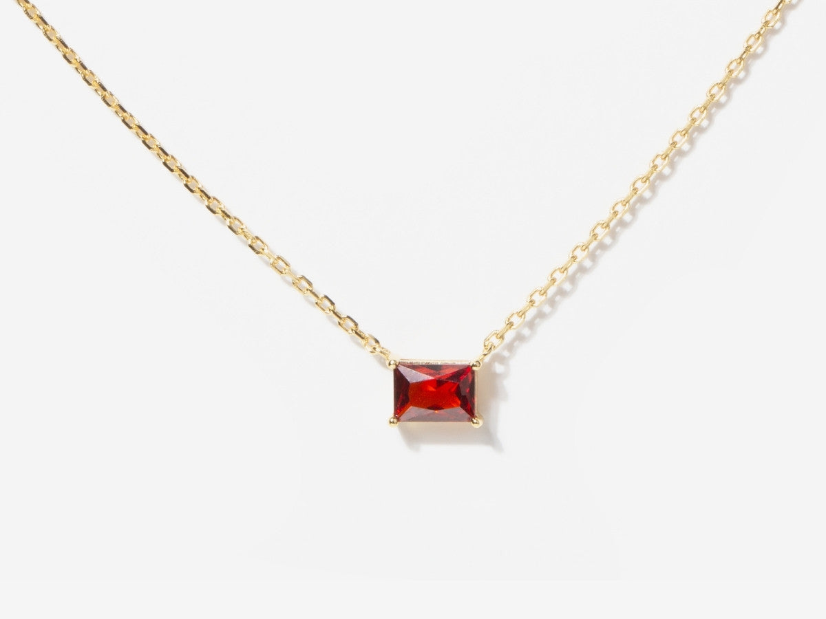 Baguette Garnet Necklace in Gold Over Silver | January Birthstone