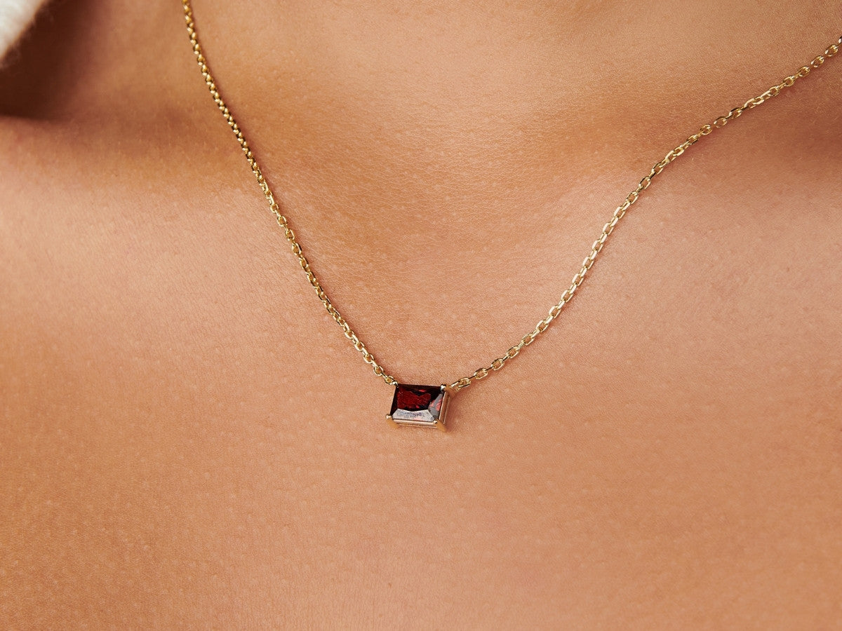 Baguette Garnet Necklace in Gold Over Silver | January Birthstone