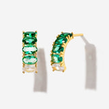 Baguette Gradient Emerald Crystal 14K Gold Vermeil Hoops