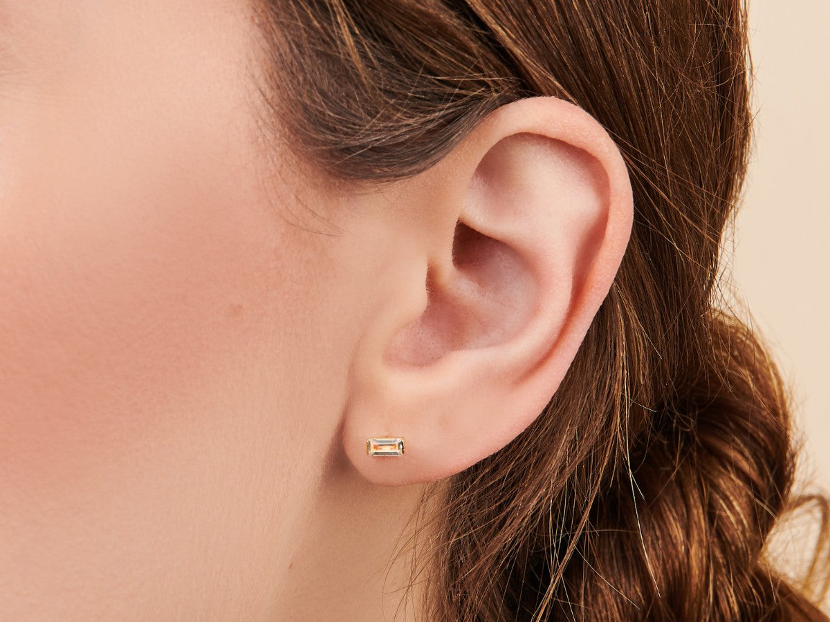 Tiny Baguette Moissanite Stud Earrings | Little Sky Stone